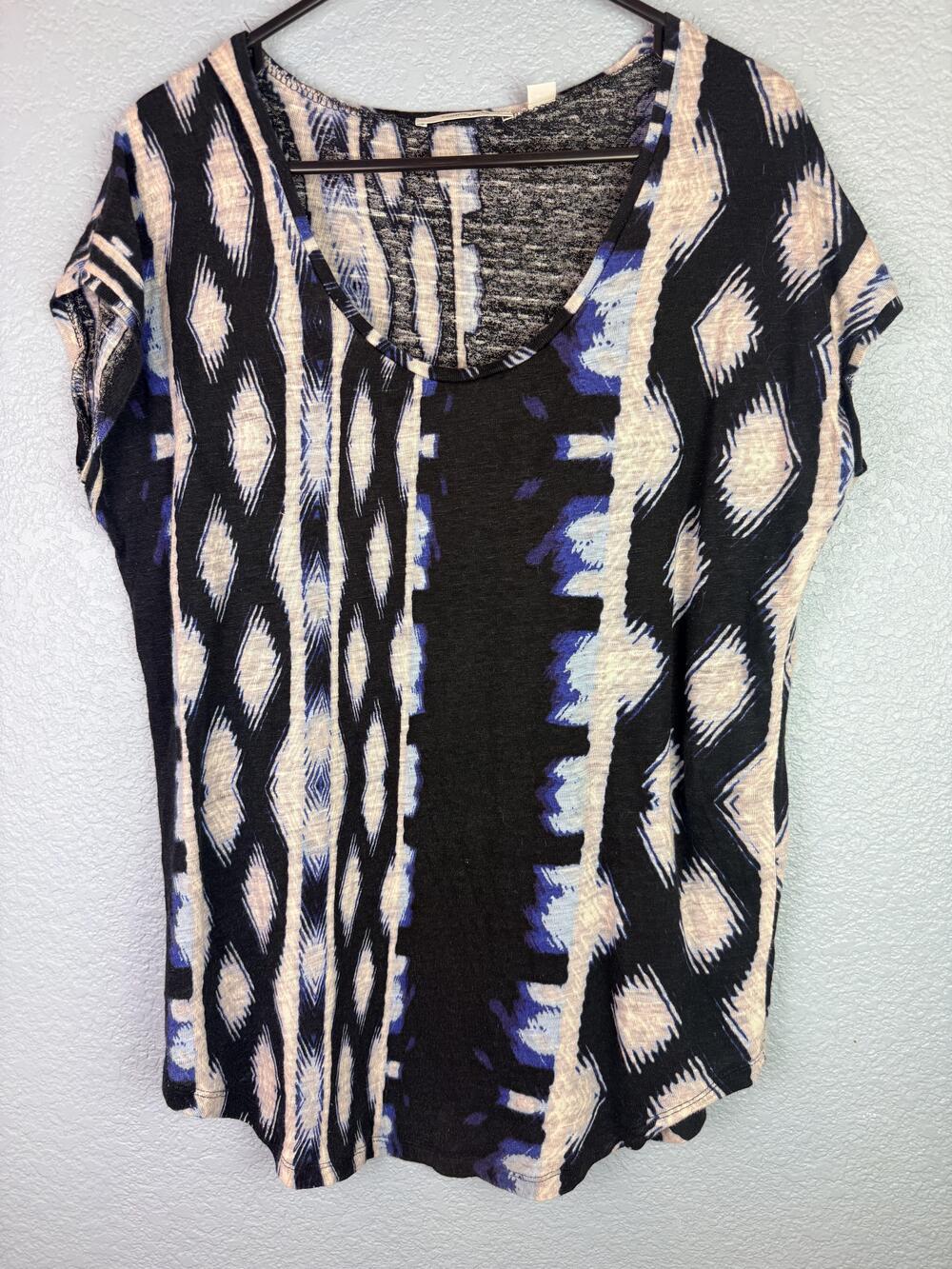 Country Road Shirt Womens Medium Multicolor Geometric Linen Cotton Scoop Neck